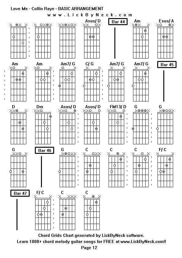 Chord Grids Chart of chord melody fingerstyle guitar song-Love Me - Collin Raye - BASIC ARRANGEMENT,generated by LickByNeck software.